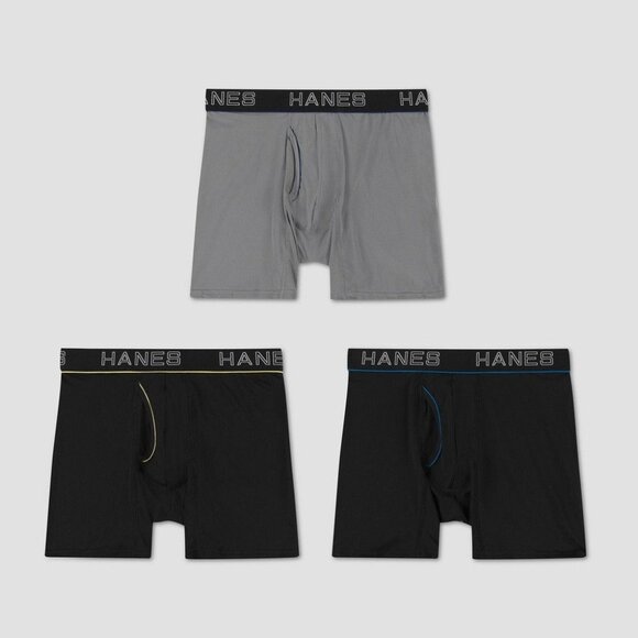 Hanes Men's Comfort Flex Fit Boxer Briefs 3 Pack, Gray/Black, Size S, NWT - Picture 1 of 3